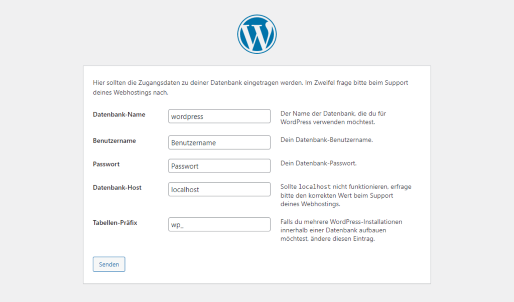 WordPress Installationsroutine Bildschirm 2